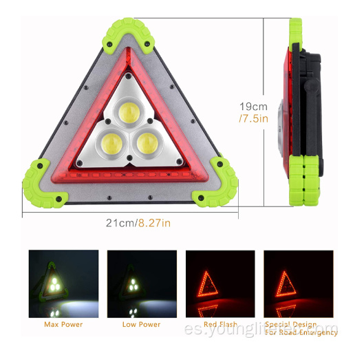 Luz de advertencia de triángulo de tráfico portátil recargable LED